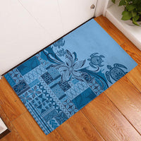 Talofa Samoa Mamanu Siapo Mix Malu Rubber Doormat Cool Blue Frangipani and Turtles