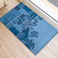 Talofa Samoa Mamanu Siapo Mix Malu Rubber Doormat Cool Blue Frangipani and Turtles