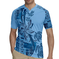 Talofa Samoa Mamanu Siapo Mix Malu Rugby Jersey Cool Blue Frangipani and Turtles