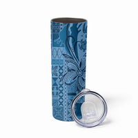 Talofa Samoa Mamanu Siapo Mix Malu Skinny Tumbler Cool Blue Frangipani and Turtles