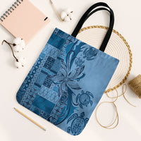 Talofa Samoa Mamanu Siapo Mix Malu Tote Bag Cool Blue Frangipani and Turtles