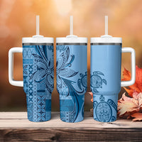 Talofa Samoa Mamanu Siapo Mix Malu Tumbler With Handle Cool Blue Frangipani and Turtles