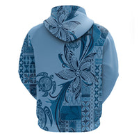 Talofa Samoa Mamanu Siapo Mix Malu Zip Hoodie Cool Blue Frangipani and Turtles