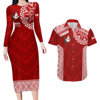 Personalised Tonga Rugby Couples Matching Long Sleeve Bodycon Dress and Hawaiian Shirt Ikale Tahi Champions World Cup 2023 LT7 Red - Polynesian Pride