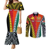 Personalised Papua New Guinea Mix Penama Couples Matching Mermaid Dress and Long Sleeve Button Shirts Tribal Patterns Half-Half Style LT7 Colorful - Polynesian Pride