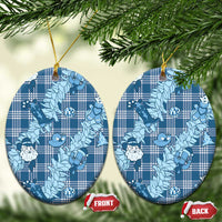 Blue Palaka Hawaii Cowboy Christmas Ceramic Ornament Paniolo Mix Maile Lei - Polynesian Pride