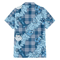 Blue Palaka Hawaii Cowboy Christmas Family Matching Off Shoulder Short Dress and Hawaiian Shirt Paniolo Mix Maile Lei - Polynesian Pride