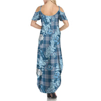 Blue Palaka Hawaii Cowboy Christmas Family Matching Summer Maxi Dress and Hawaiian Shirt Paniolo Mix Maile Lei - Polynesian Pride
