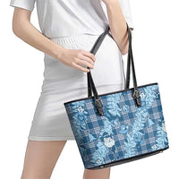 Blue Palaka Hawaii Cowboy Christmas Leather Tote Bag Paniolo Mix Maile Lei - Polynesian Pride