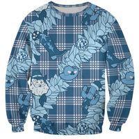 Blue Palaka Hawaii Cowboy Christmas Sweatshirt Paniolo Mix Maile Lei - Polynesian Pride