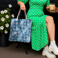 Blue Palaka Hawaii Cowboy Christmas Tote Bag Paniolo Mix Maile Lei - Polynesian Pride