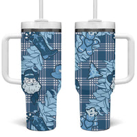 Blue Palaka Hawaii Cowboy Christmas Tumbler With Handle Paniolo Mix Maile Lei - Polynesian Pride