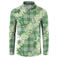 Green Palaka Hawaii Cowboy Christmas Button Sweatshirt Paniolo Mix Maile Lei - Polynesian Pride