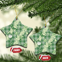 Green Palaka Hawaii Cowboy Christmas Ceramic Ornament Paniolo Mix Maile Lei - Polynesian Pride