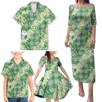 Green Palaka Hawaii Cowboy Christmas Family Matching Puletasi and Hawaiian Shirt Paniolo Mix Maile Lei - Polynesian Pride