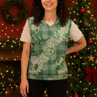 Green Palaka Hawaii Cowboy Christmas Knitted V-Neck Vest Paniolo Mix Maile Lei - Polynesian Pride