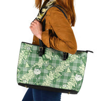 Green Palaka Hawaii Cowboy Christmas Leather Tote Bag Paniolo Mix Maile Lei - Polynesian Pride