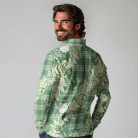 Green Palaka Hawaii Cowboy Christmas Long Sleeve Polo Shirt Paniolo Mix Maile Lei - Polynesian Pride