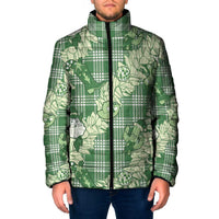 Green Palaka Hawaii Cowboy Christmas Padded Jacket Paniolo Mix Maile Lei - Polynesian Pride