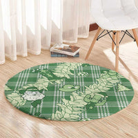 Green Palaka Hawaii Cowboy Christmas Round Carpet Paniolo Mix Maile Lei - Polynesian Pride