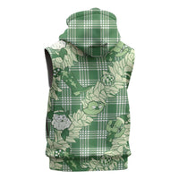 Green Palaka Hawaii Cowboy Christmas Sleeveless Zip Hoodie Paniolo Mix Maile Lei - Polynesian Pride
