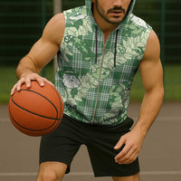 Green Palaka Hawaii Cowboy Christmas Sleeveless Zip Hoodie Paniolo Mix Maile Lei - Polynesian Pride