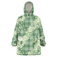 Green Palaka Hawaii Cowboy Christmas Wearable Blanket Hoodie Paniolo Mix Maile Lei - Polynesian Pride