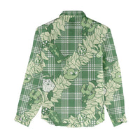 Green Palaka Hawaii Cowboy Christmas Women Casual Shirt Paniolo Mix Maile Lei - Polynesian Pride
