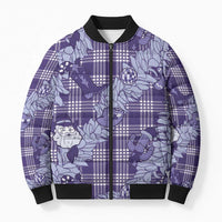 Purple Palaka Hawaii Cowboy Christmas Bomber Puffer Jacket Paniolo Mix Maile Lei - Polynesian Pride