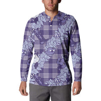 Purple Palaka Hawaii Cowboy Christmas Button Sweatshirt Paniolo Mix Maile Lei - Polynesian Pride