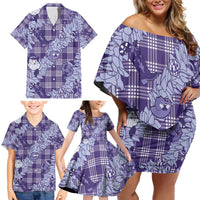 Purple Palaka Hawaii Cowboy Christmas Family Matching Off Shoulder Short Dress and Hawaiian Shirt Paniolo Mix Maile Lei - Polynesian Pride