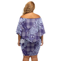 Purple Palaka Hawaii Cowboy Christmas Family Matching Off Shoulder Short Dress and Hawaiian Shirt Paniolo Mix Maile Lei - Polynesian Pride
