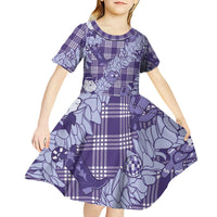 Purple Palaka Hawaii Cowboy Christmas Kid Short Sleeve Dress Paniolo Mix Maile Lei - Polynesian Pride