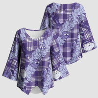 Purple Palaka Hawaii Cowboy Christmas Kimono Sleeve Blouse Paniolo Mix Maile Lei - Polynesian Pride