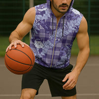 Purple Palaka Hawaii Cowboy Christmas Sleeveless Zip Hoodie Paniolo Mix Maile Lei - Polynesian Pride