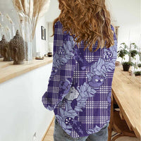 Purple Palaka Hawaii Cowboy Christmas Women Casual Shirt Paniolo Mix Maile Lei - Polynesian Pride