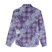 Purple Palaka Hawaii Cowboy Christmas Women Casual Shirt Paniolo Mix Maile Lei - Polynesian Pride