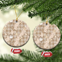 Khaki Palaka Hawaii Cowboy Christmas Ceramic Ornament Paniolo Mix Maile Lei - Polynesian Pride