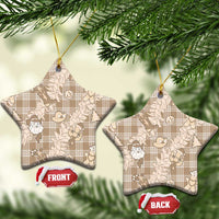 Khaki Palaka Hawaii Cowboy Christmas Ceramic Ornament Paniolo Mix Maile Lei - Polynesian Pride