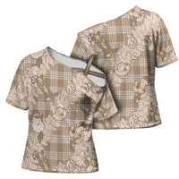 Khaki Palaka Hawaii Cowboy Christmas Cross Shoulder Shirt Paniolo Mix Maile Lei - Polynesian Pride