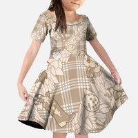 Khaki Palaka Hawaii Cowboy Christmas Family Matching Long Sleeve Bodycon Dress and Hawaiian Shirt Paniolo Mix Maile Lei - Polynesian Pride