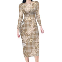 Khaki Palaka Hawaii Cowboy Christmas Family Matching Long Sleeve Bodycon Dress and Hawaiian Shirt Paniolo Mix Maile Lei - Polynesian Pride