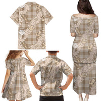 Khaki Palaka Hawaii Cowboy Christmas Family Matching Puletasi and Hawaiian Shirt Paniolo Mix Maile Lei - Polynesian Pride