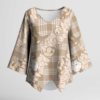 Khaki Palaka Hawaii Cowboy Christmas Kimono Sleeve Blouse Paniolo Mix Maile Lei - Polynesian Pride