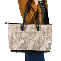 Khaki Palaka Hawaii Cowboy Christmas Leather Tote Bag Paniolo Mix Maile Lei - Polynesian Pride