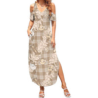 Khaki Palaka Hawaii Cowboy Christmas Summer Maxi Dress Paniolo Mix Maile Lei - Polynesian Pride