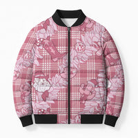 Pink Palaka Hawaii Cowboy Christmas Bomber Puffer Jacket Paniolo Mix Maile Lei - Polynesian Pride