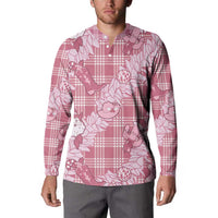 Pink Palaka Hawaii Cowboy Christmas Button Sweatshirt Paniolo Mix Maile Lei - Polynesian Pride