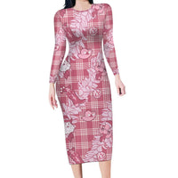 Pink Palaka Hawaii Cowboy Christmas Family Matching Long Sleeve Bodycon Dress and Hawaiian Shirt Paniolo Mix Maile Lei - Polynesian Pride