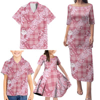 Pink Palaka Hawaii Cowboy Christmas Family Matching Puletasi and Hawaiian Shirt Paniolo Mix Maile Lei - Polynesian Pride